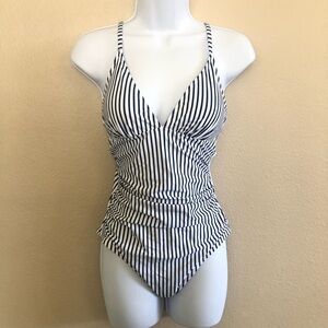 Cupshe Women's Tummy Control Stripe V Neck One Piece Swimsuit Size S